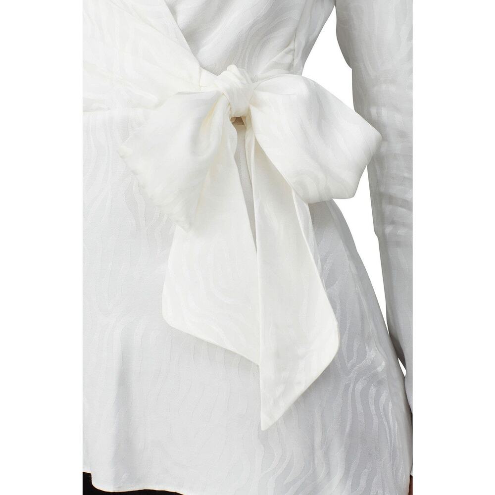 Jay Godfrey Hannah Wrap Top Viscose Blouse Long Sleeve Tie Waist Jacquard US 6 - Picture 3 of 10